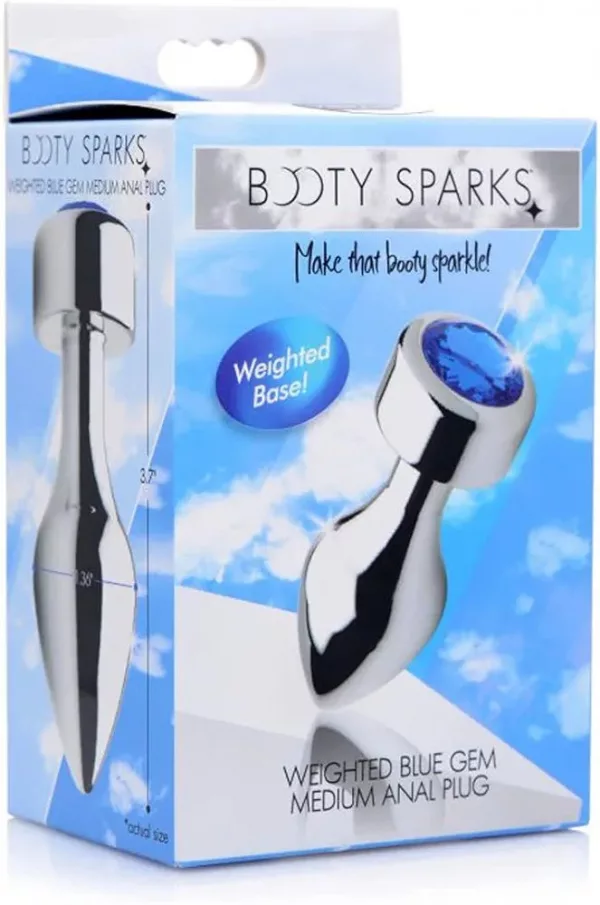 Tapón anal ponderado con gema azul - Mediano