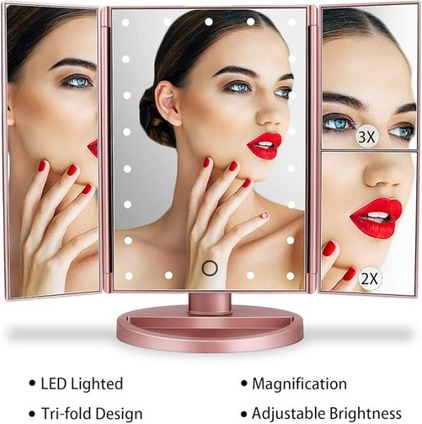 Espejo de Maquillaje con LED, Iluminado Espejo de Mesa Luz con Ampliación