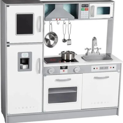 Cocina de juguete, disposición en línea, de madera