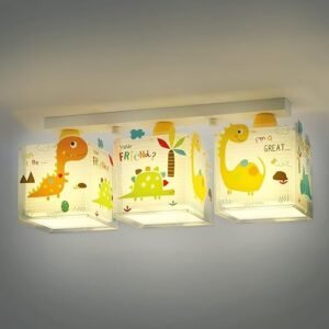 Dalber Lámpara infantil Plafón de techo 3 Luces Dinos Dinosaurios Multicolor