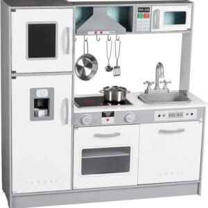 Cocina de juguete, disposición en línea, de madera