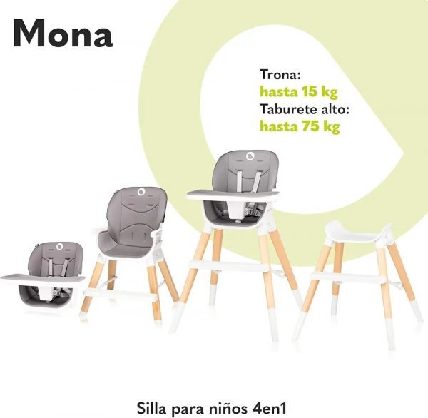 LIONELO Mona trona para bebés 4 en 1 carga de hasta 15 kg / 25 kg / 75 kg (Grey) - Imagen 2