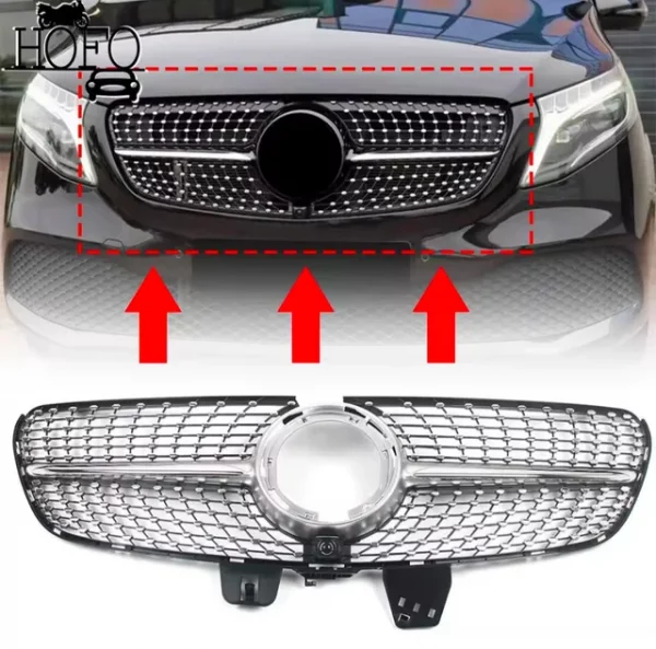 Parrilla delantera superior estilo diamante cromado Para Mercedes Benz