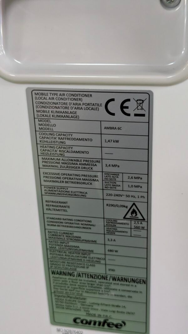 COMFEE' Aire acondicionado portátil 5000 BTU/h ámbar 6C - Imagen 7