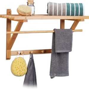 Relaxdays Perchero de Pared de Bambú 35 x 60 x 30 cm