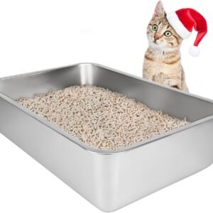 Caja de Arena para Gatos de Acero Inoxidable 50cm x 35cm x 15cm