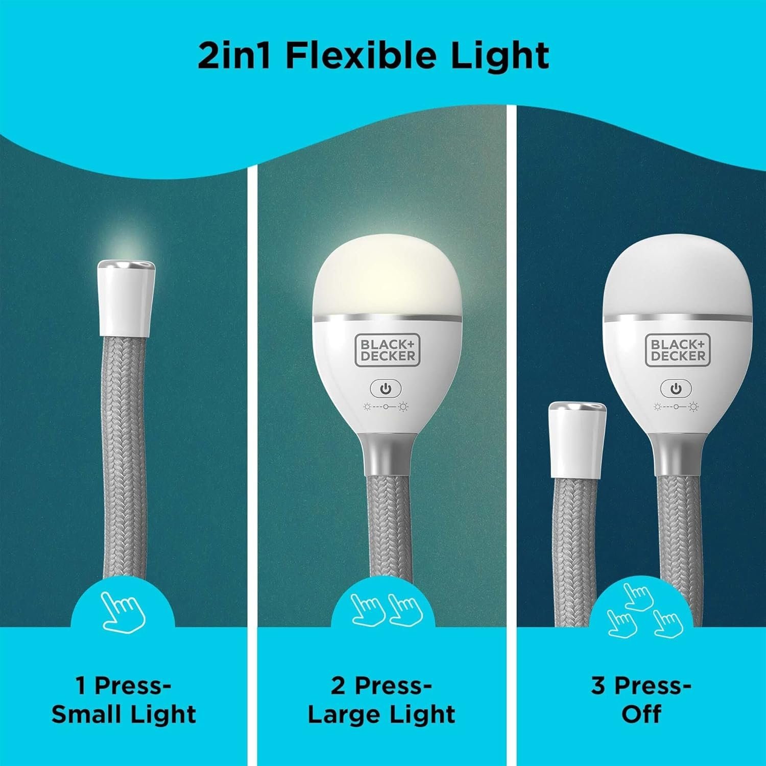 BLACK+DECKER Luz de serpiente, uso para luz de libro, luz de escritorio y luz de trabajo, 2 ajustes, flexible y recargable (BDCFSL01) - Imagen 7