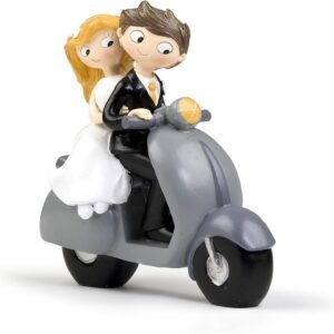 Mopec Figura de Pastel Pareja de Novios Pop & Fun en Moto, Blanco, 17 cm