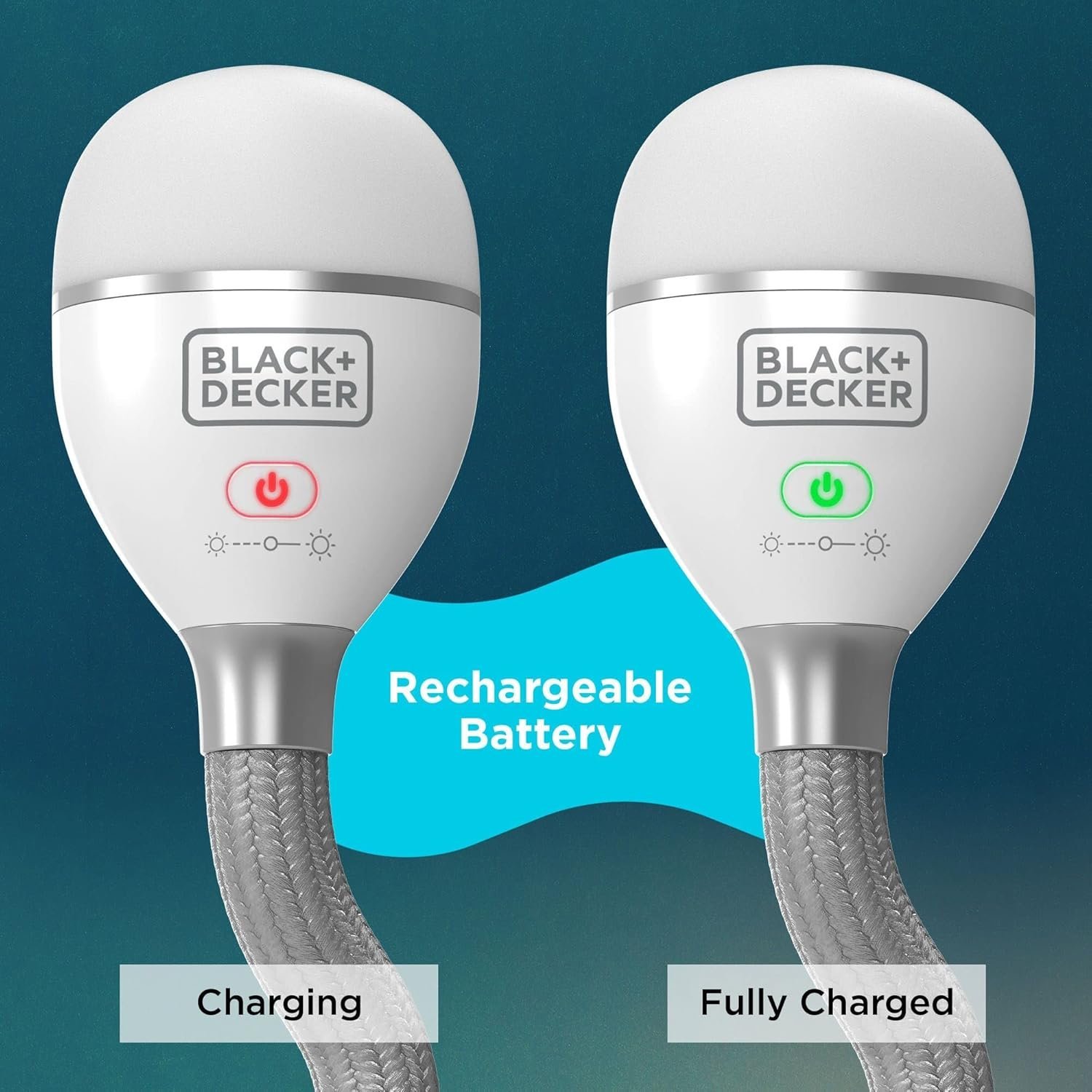 BLACK+DECKER Luz de serpiente, uso para luz de libro, luz de escritorio y luz de trabajo, 2 ajustes, flexible y recargable (BDCFSL01) - Imagen 4