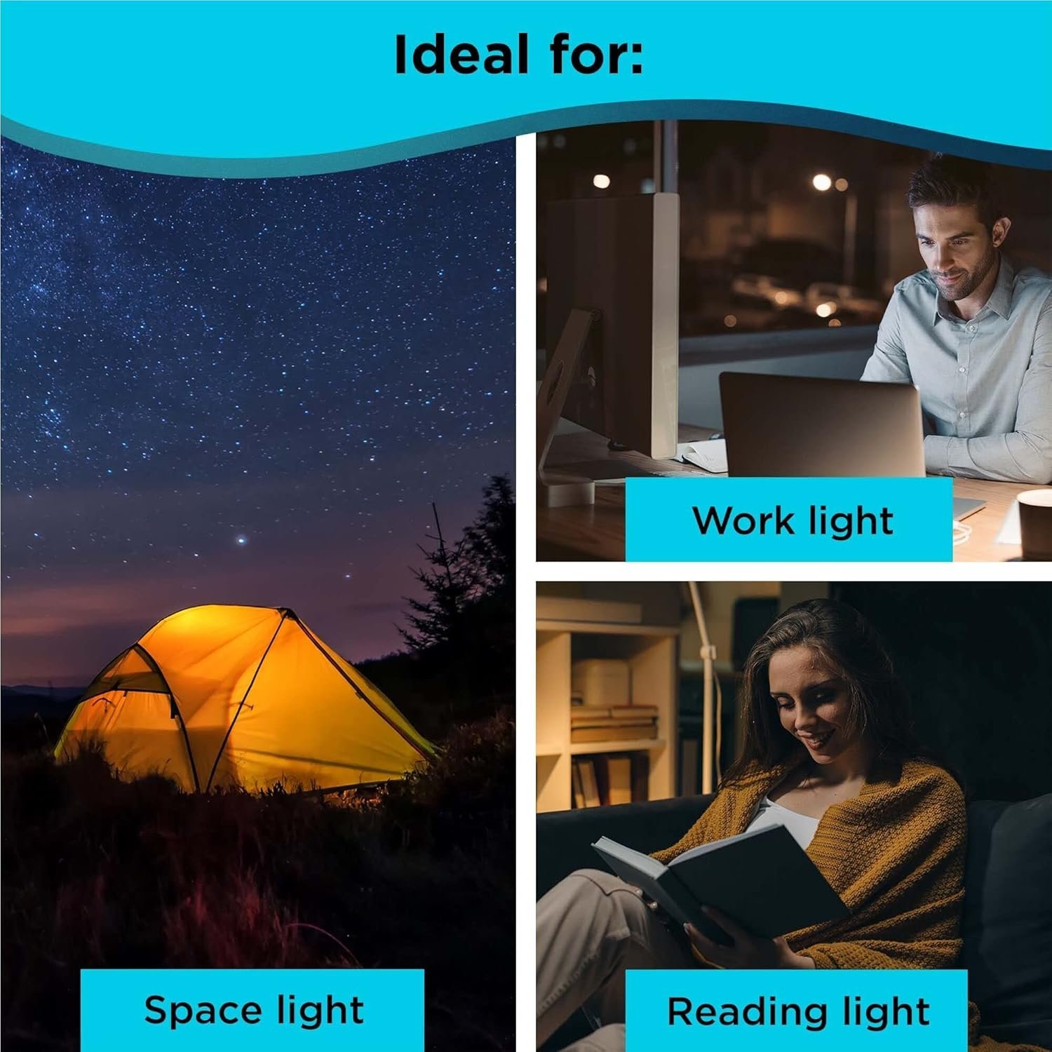 BLACK+DECKER Luz de serpiente, uso para luz de libro, luz de escritorio y luz de trabajo, 2 ajustes, flexible y recargable (BDCFSL01) - Imagen 3