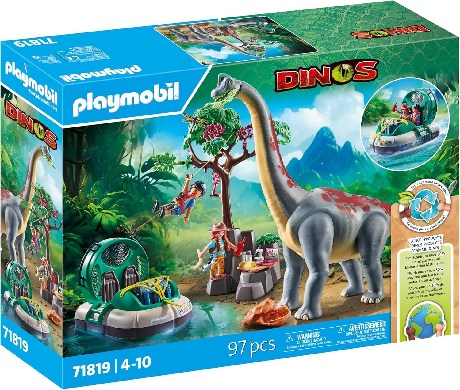 PLAYMOBIL | Dinos | Encuentro con el Brachiosaurus y Aerodeslizador 71819