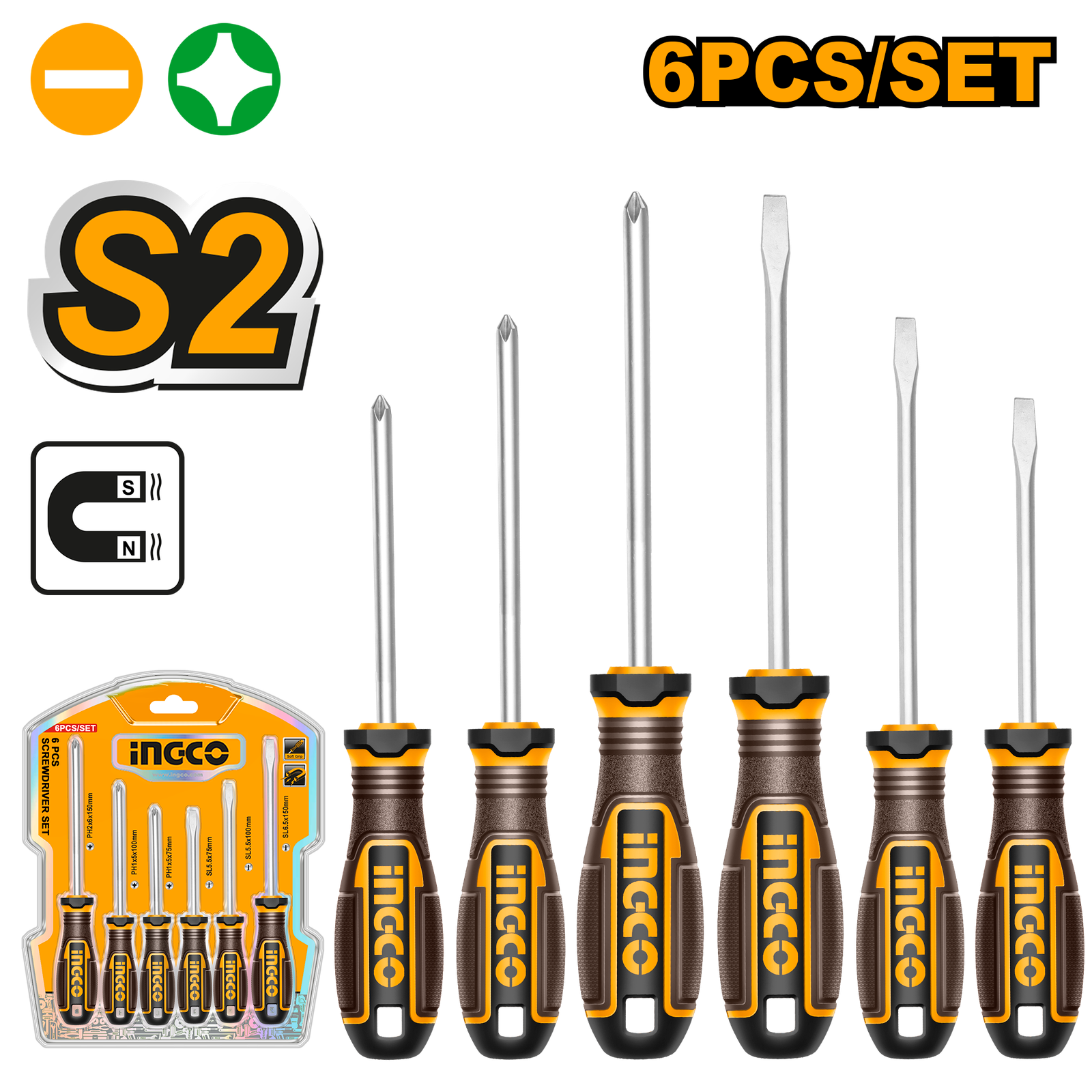 Set de 6 piezas de destornilladores INGCO HKSDS0628