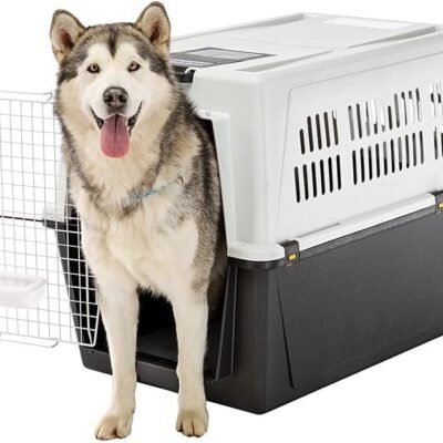 Ferplast Transportín para Perros de Talla Grande Atlas 70 Professional, Comedero y Accesorios incluidos, Puerta de Acero plastificado, Rejillas de ventilación, 68,5 x 101 x h 75,5 cm Gris