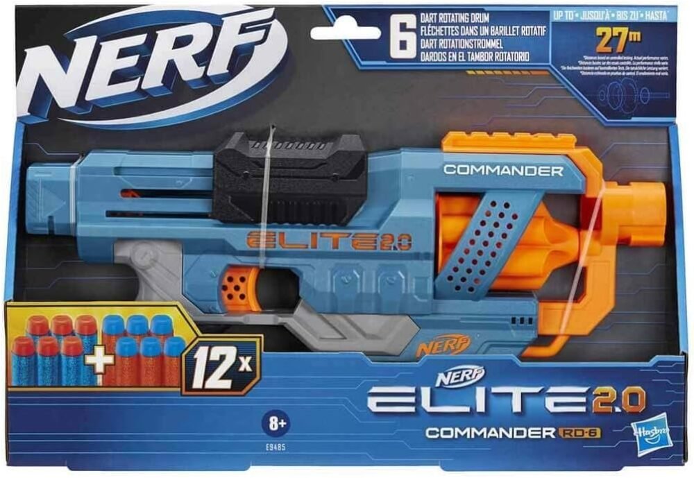 Hasbro Nerf 2.0 Commander RC-6, Lanzador de Dardos de Juguete, 12 Piezas
