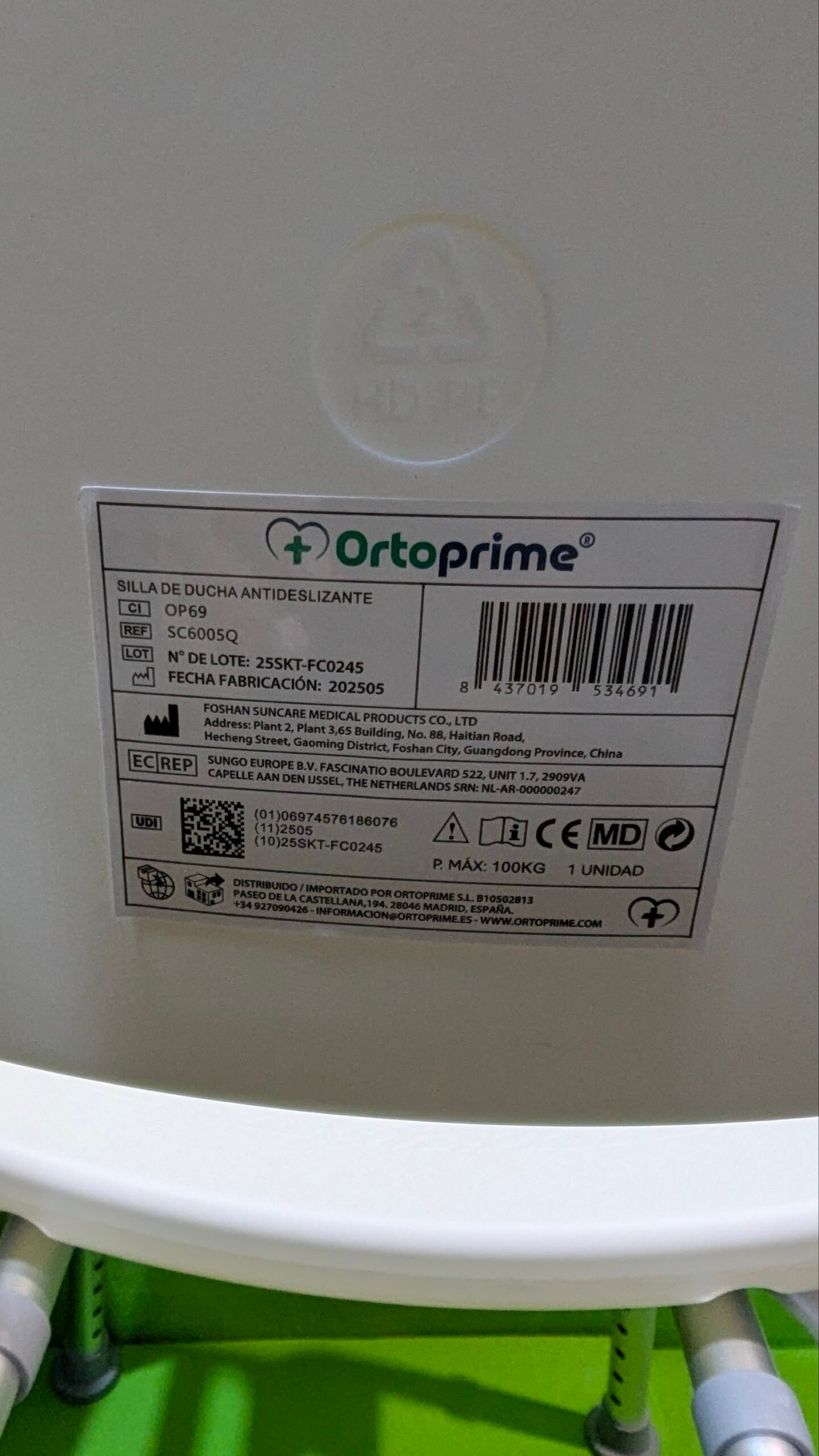 OrtoPrime Silla para Ducha Ortopédica con Respaldo - Imagen 10