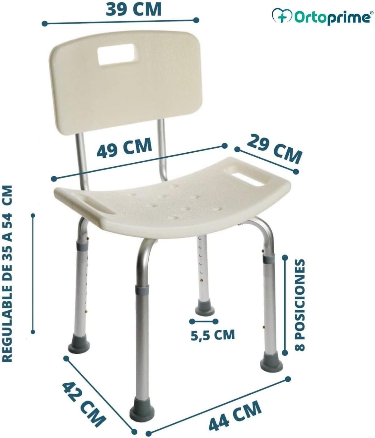 OrtoPrime Silla para Ducha Ortopédica con Respaldo - Imagen 2