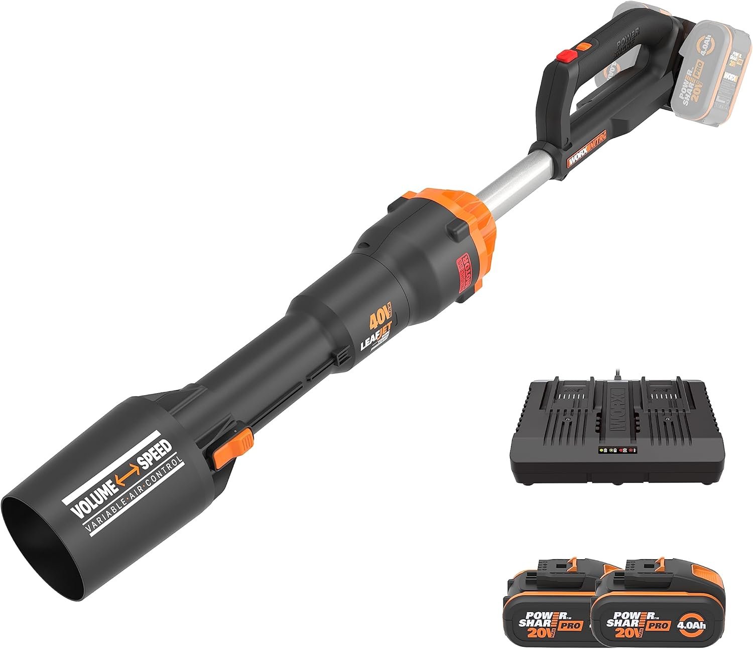 WORX WG585E Soplador de Hojas 40V Máx Incluye 2 baterías de 4Ah y Cargador Doble