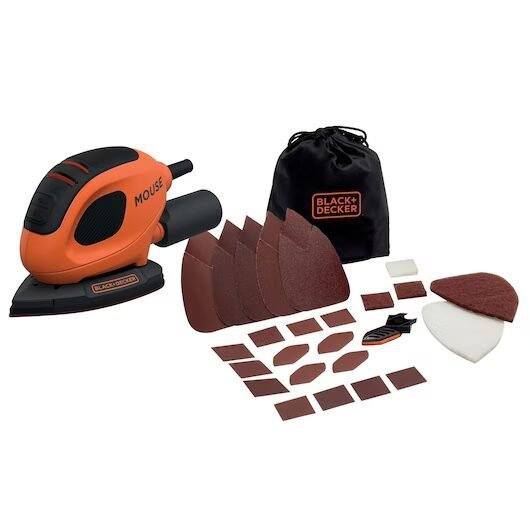 BLACK+DECKER Lijadora de Detalle Mouse 55 W, Velocidad de 11.000 RPM, Incluye 15 Accesorios BEW230BC-QS