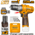 Taladro Atornillador con Percutor 12V INGCO - CIDLI12202E - 2 Baterías + Accesorios