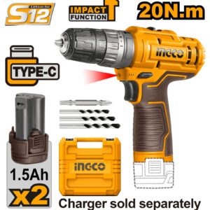 Taladro Atornillador con Percutor 12V INGCO - CIDLI12202E - 2 Baterías + Accesorios
