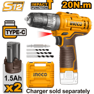 Taladro Atornillador con Percutor 12V INGCO - CIDLI12202E - 2 Baterías + Accesorios