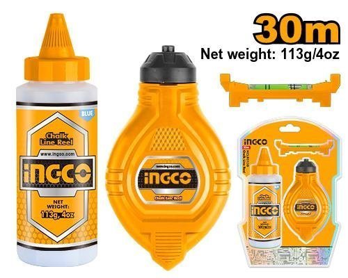 Set Tiralíneas 30m + Azulete + Nivel INGCO - Kit de Marcaje Profesional HCLR0130