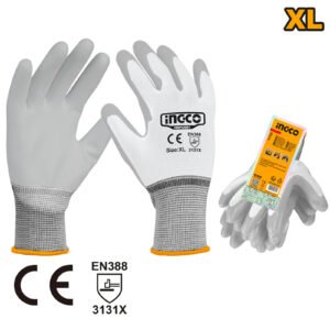 Guantes de Trabajo con Recubrimiento de Poliuretano (PU) INGCO - Talla XL - Calibre 13