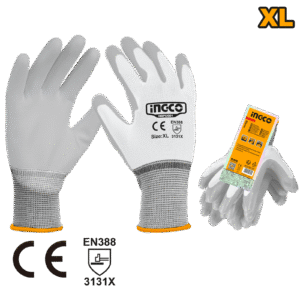 Guantes de Trabajo con Recubrimiento de Poliuretano (PU) INGCO - Talla XL - Calibre 13