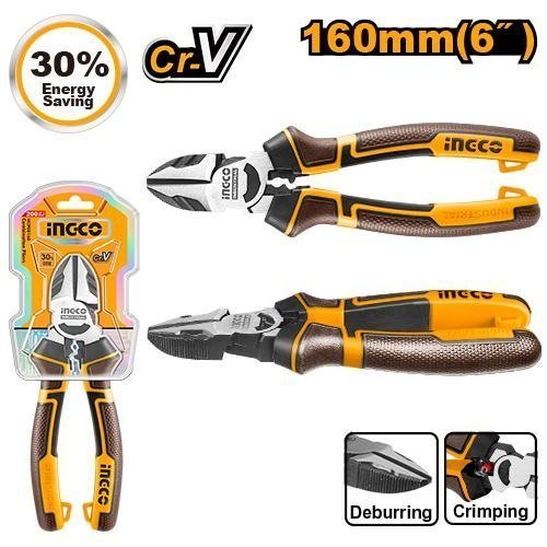Alicate de Corte Diagonal Profesional INGCO 160mm (6") - 30% Más de Fuerza - Acero CR-V