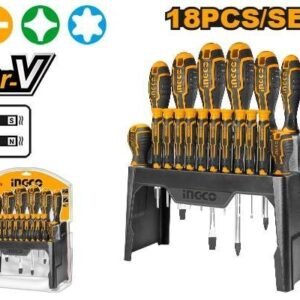 Set de 18 Destornilladores Profesionales INGCO - Puntas Imantadas y Expositor