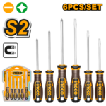 Set de 6 Destornilladores Profesionales INGCO - Acero S2 y Cr-V - Puntas Imantadas