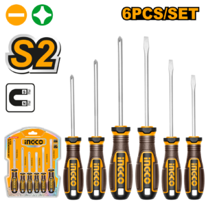 Set de 6 Destornilladores Profesionales INGCO - Acero S2 y Cr-V - Puntas Imantadas