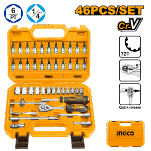 Maletín de Herramientas 45 Pcs 1/4" INGCO - Kit Completo de Vasos y Puntas
