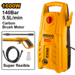 Hidrolimpiadora Alta Presión INGCO 1600W - 140 Bar (2030 PSI) - Motor 100% Cobre
