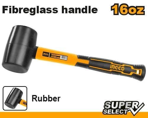 Maza de Goma Profesional INGCO 450g (16oz) - Mango de Fibra de Vidrio Antivibración