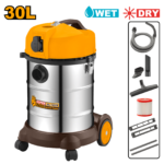 Aspirador Industrial INGCO 1400W - 30L Inox - Seco/Húmedo con Toma para Herramientas