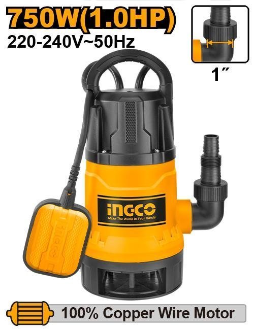 Bomba Sumergible para Aguas Sucias INGCO 750W (1.0 HP) - 13.000 L/h - Motor de Cobre - Imagen 2