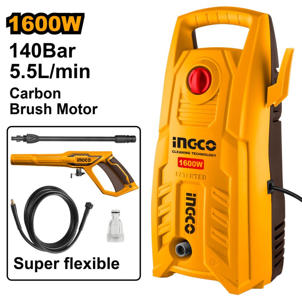 Hidrolimpiadora Alta Presión INGCO 1600W - 140 Bar (2030 PSI) - Motor 100% Cobre