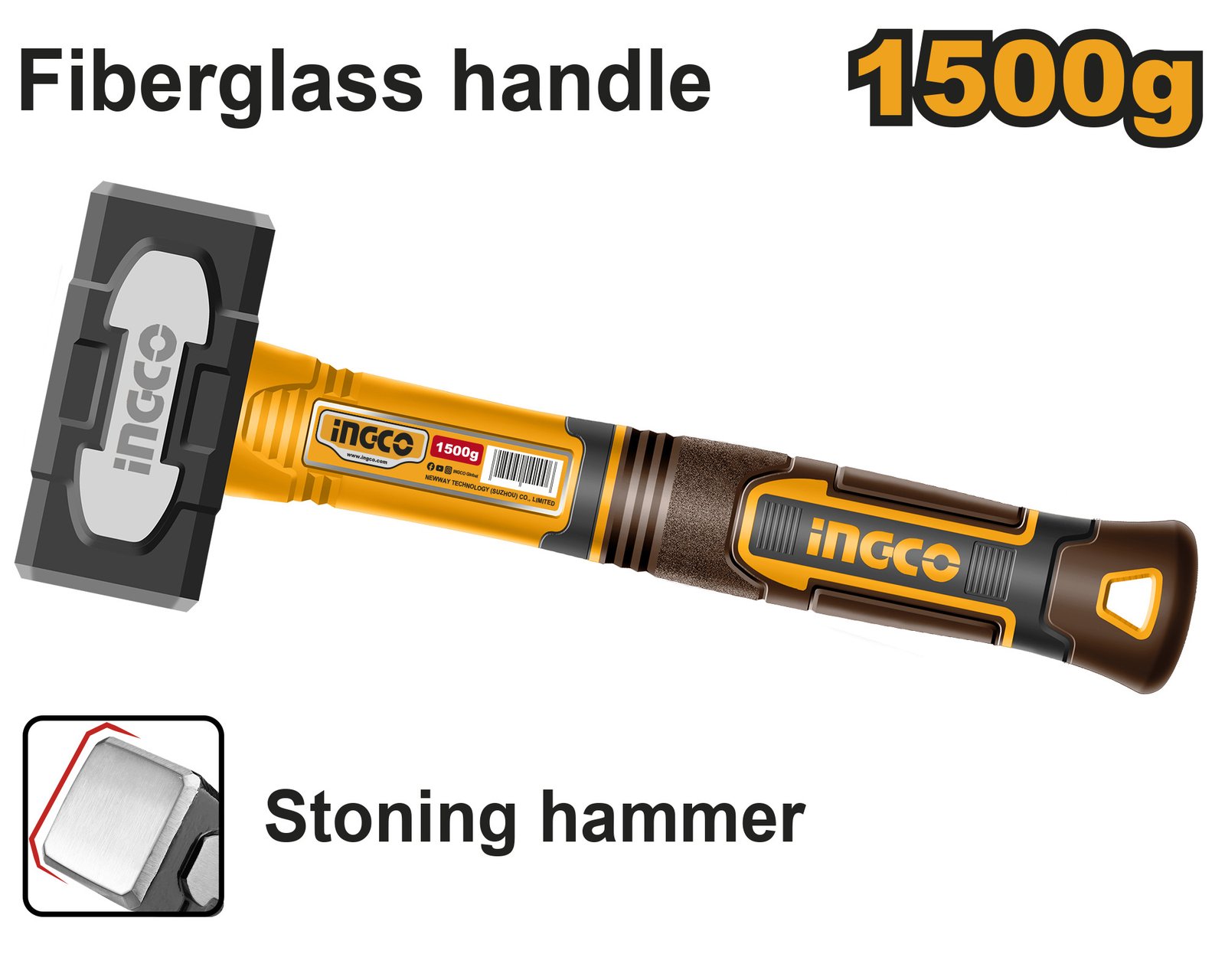 Maceta de 1.5 kg INGCO HSTH81500 | Cabeza de Acero Forjado y Mango de Fibra de Vidrio - Imagen 2