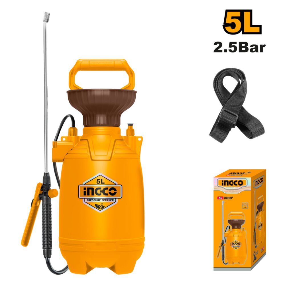 Pulverizador Manual 5 Litros INGCO - Lanza de Acero Inoxidable y Bomba de Aluminio