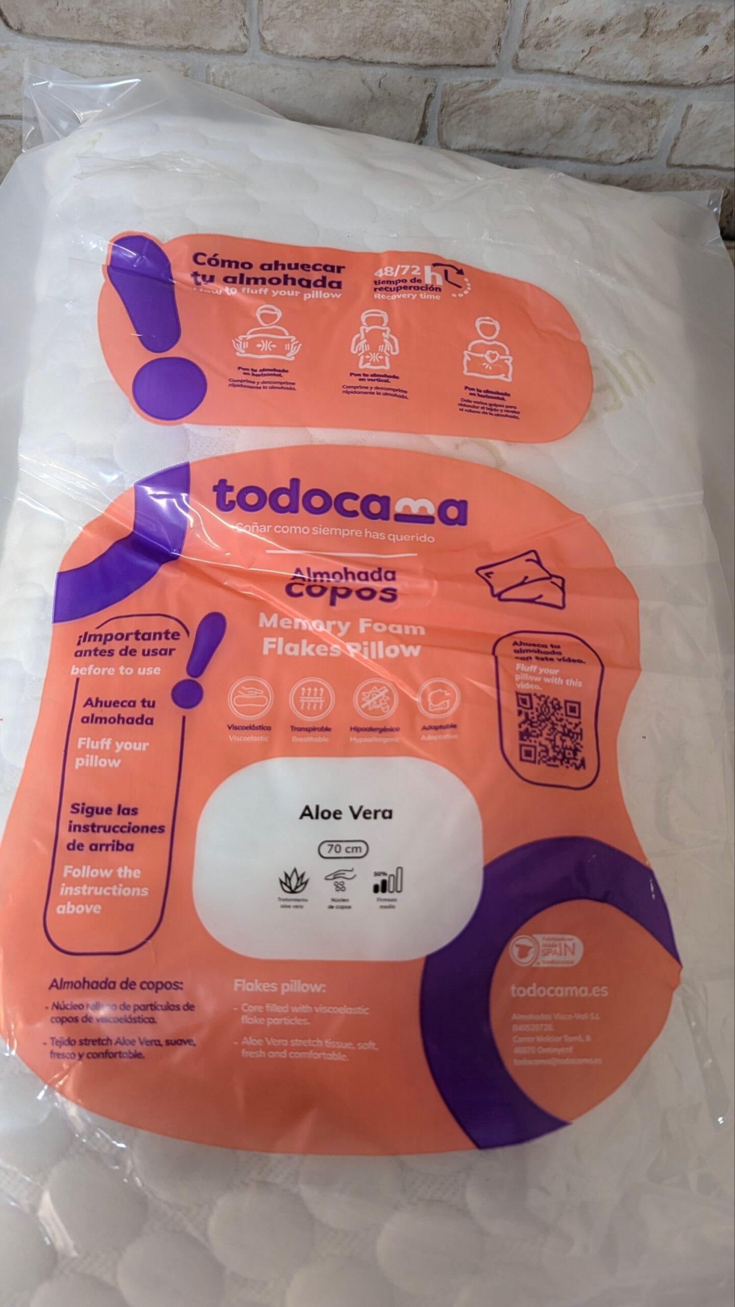 Todocama - Almohada viscoelástica Aloe Vera con Copos 100% viscoelásticos - Imagen 5