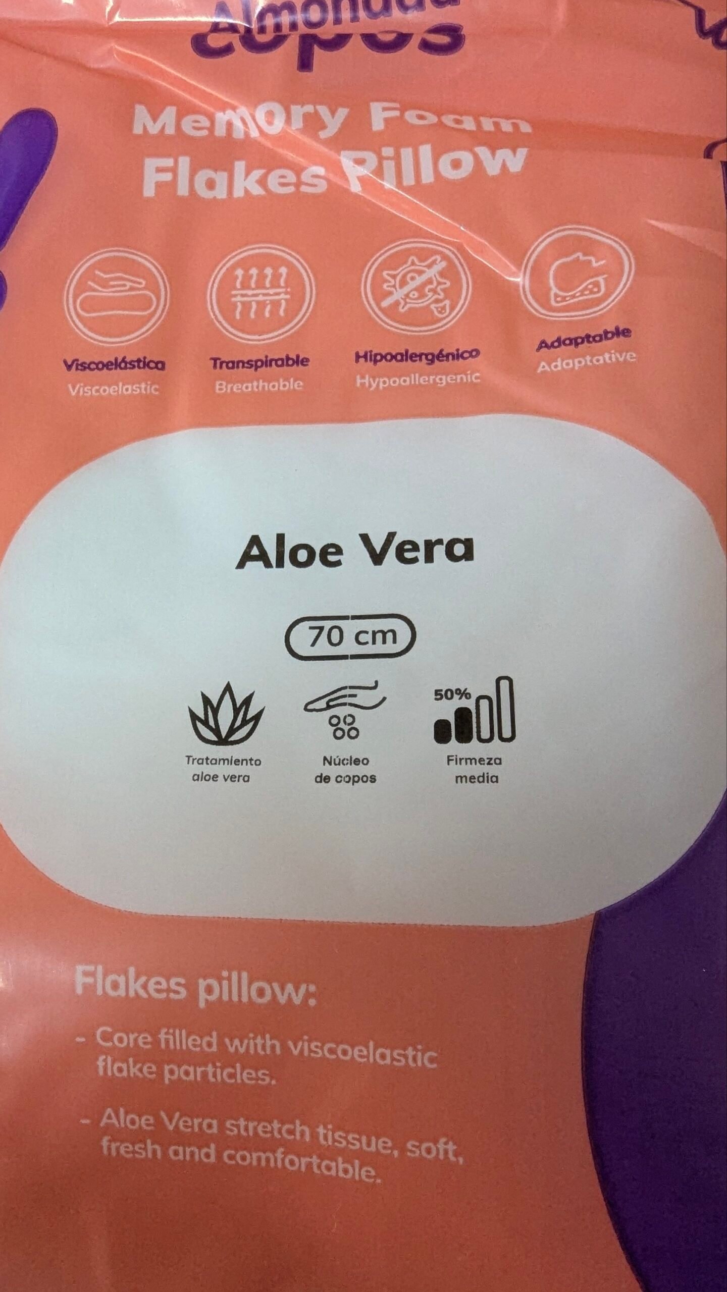 Todocama - Almohada viscoelástica Aloe Vera con Copos 100% viscoelásticos - Imagen 4