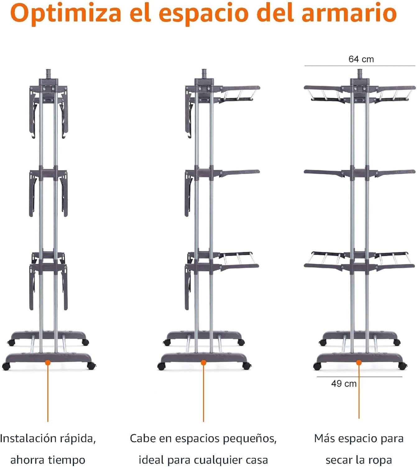 Tendedero tipo torre 4-niveles, 126 x 64 x 173 cm - Imagen 3