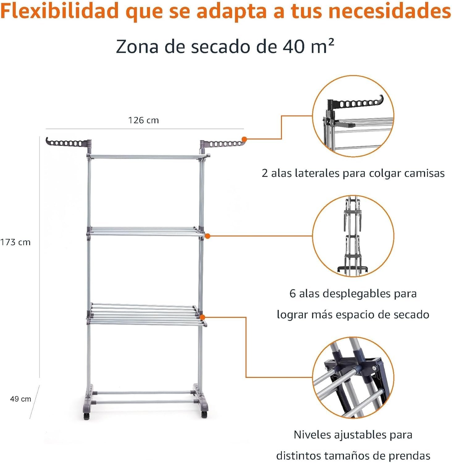 Tendedero tipo torre 4-niveles, 126 x 64 x 173 cm - Imagen 2