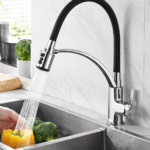 Ibergrif M14004-2 Prague – Grifo de cocina monomando con caño flexible negro y 2 funciones