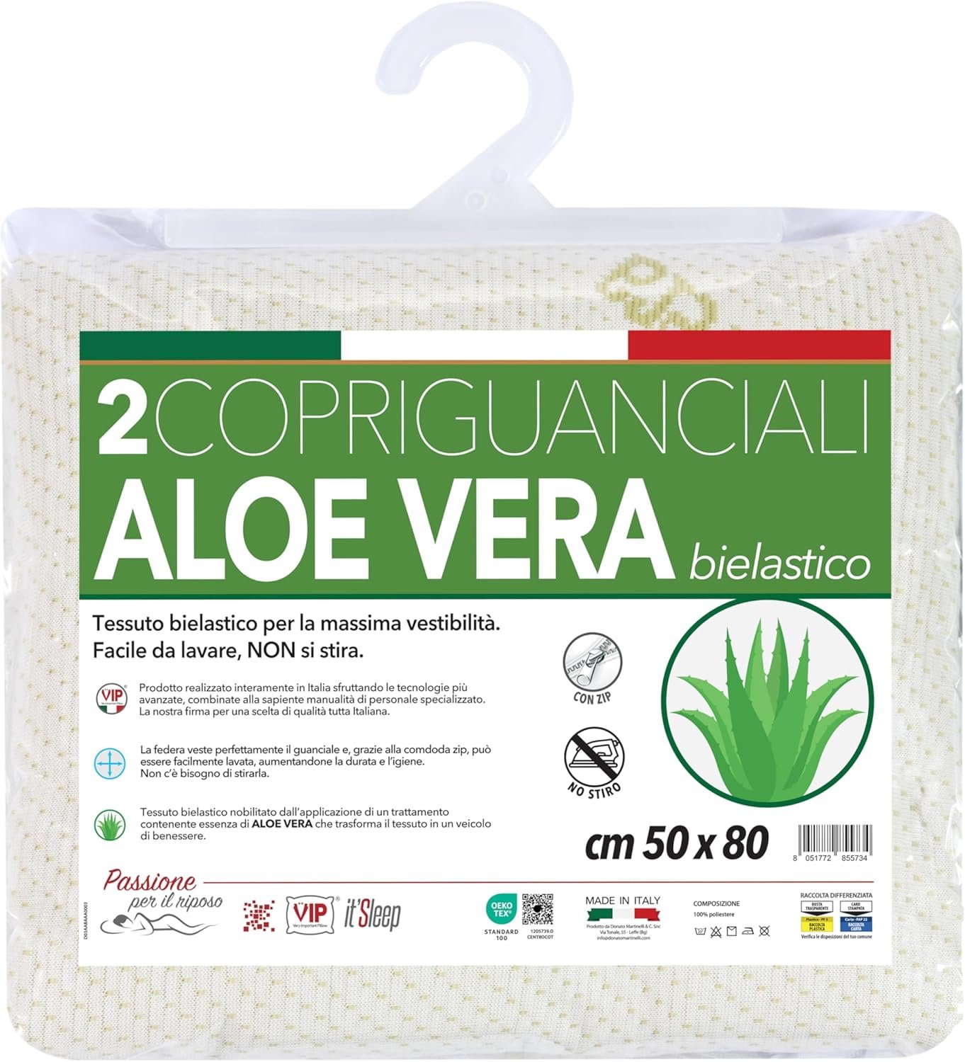 Par de Fundas de Almohada de Aloe Vera Jacquard elásticas con Cremallera, 50 x 80 cm