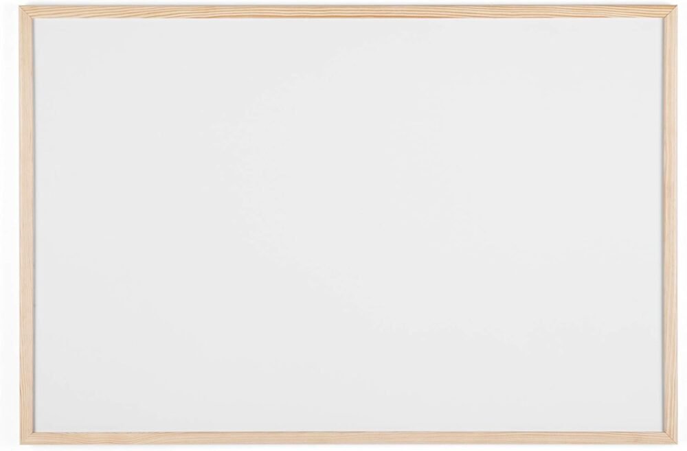 Pizarra blanca magnética con marco de madera de pino, 80 x 60 cm