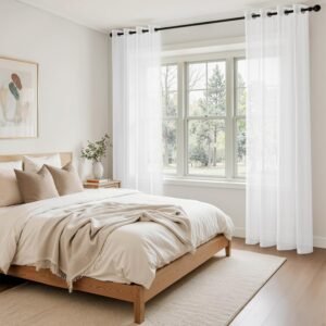 Cortinas Poliéster Translucida de Dormitorio Moderno Ojales Cortina