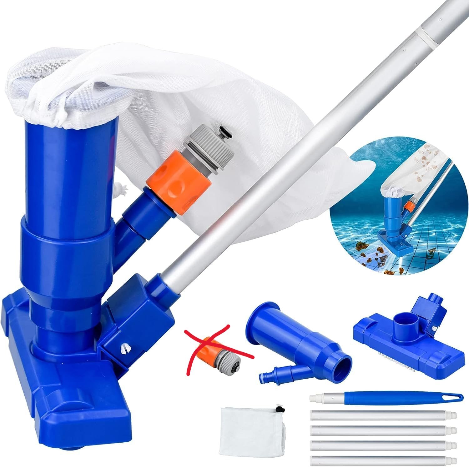 Kit de Limpieza Piscina, Aspirador de Piscina Manual Portátil con Barra para Piscinas SPA Jacuzzi