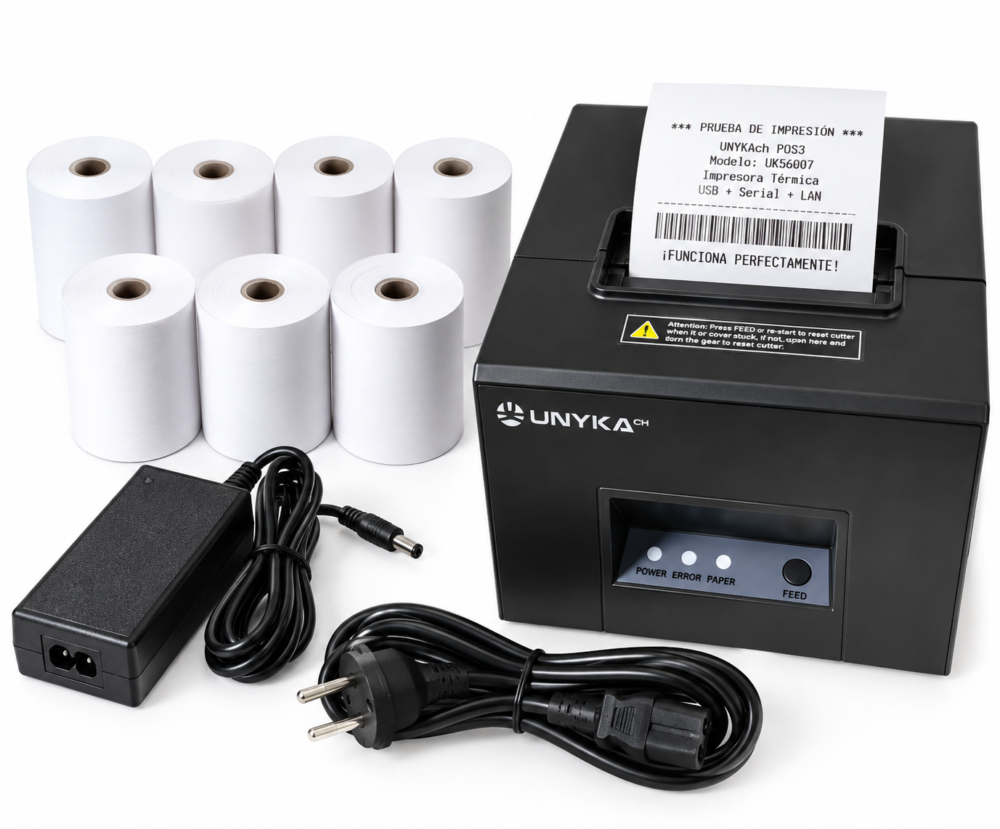 Impresora Térmica UNYKAch POS3 UK56007 80mm TPV USB LAN + 7 Rollos